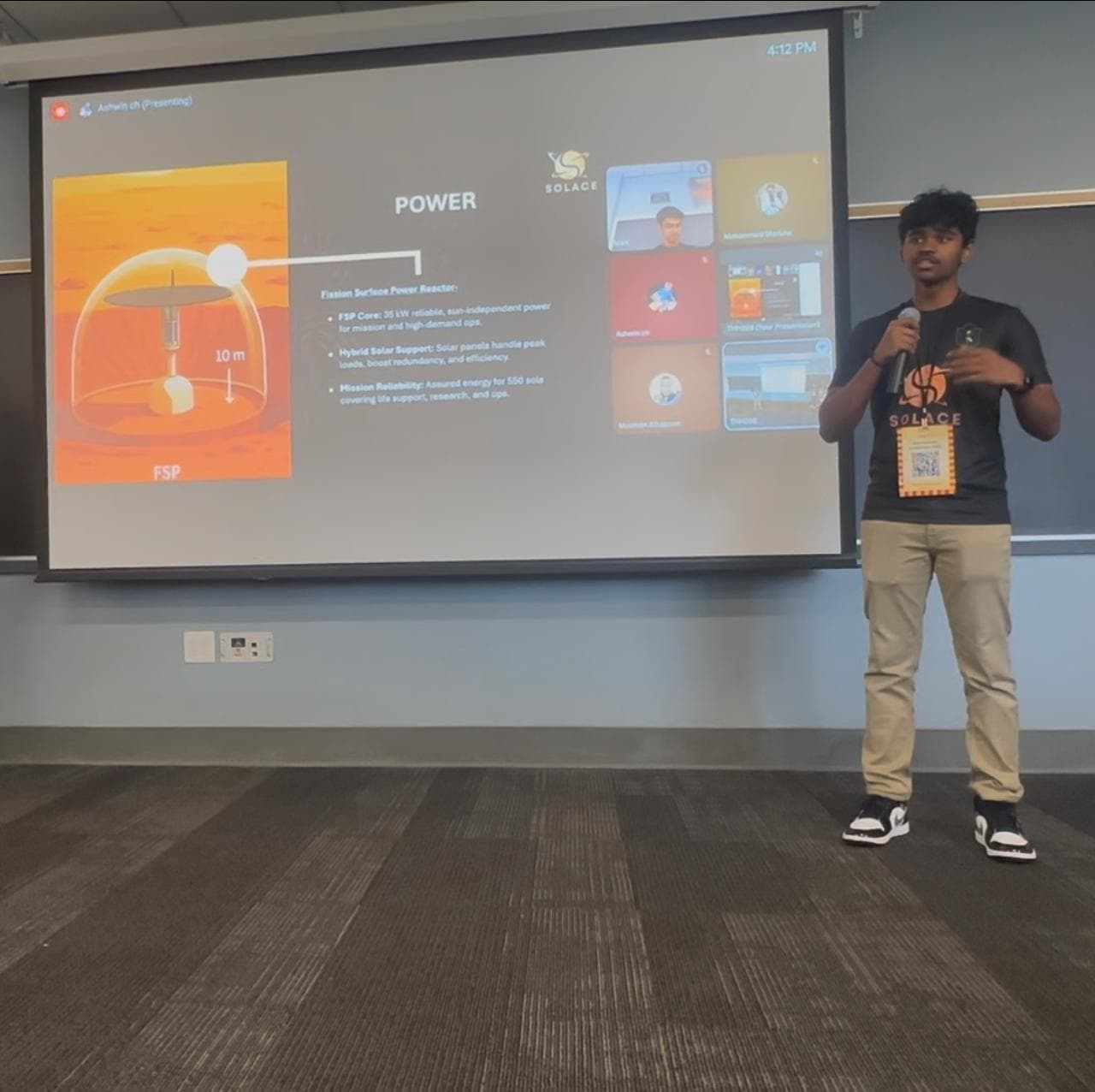 Ashwin presenting Team SOLACE's Mars mission at USC